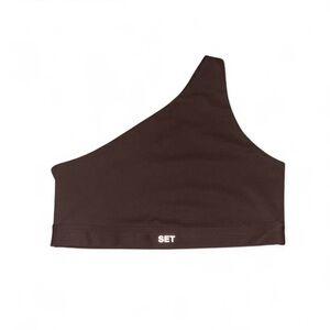 SET Active x Justine Skye Sportbody Dark Brown One Shoulder Sports Bra